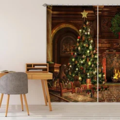 3D Tree Stove 52013 Christmas Blockout Photo Curtain Printing Curtains Drapes Fabric Window Xmas