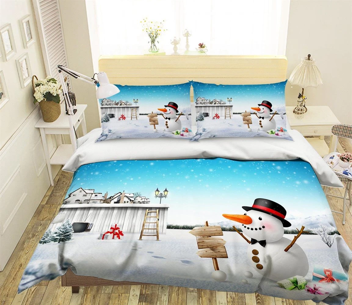 3D Christmas Heap Snowman 3 Bed Pillowcases Quilt Cover Set Bedding Set Pillowcases Duvet Cover KING 4 3D Christmas Heap Snowman 3 Bed Pillowcases Quilt Cover Set Bedding Set Pillowcases Duvet Cover KING - Image 2