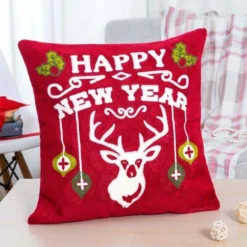 Embroidered Merry Christmas Cushion Cover - Happy New Year