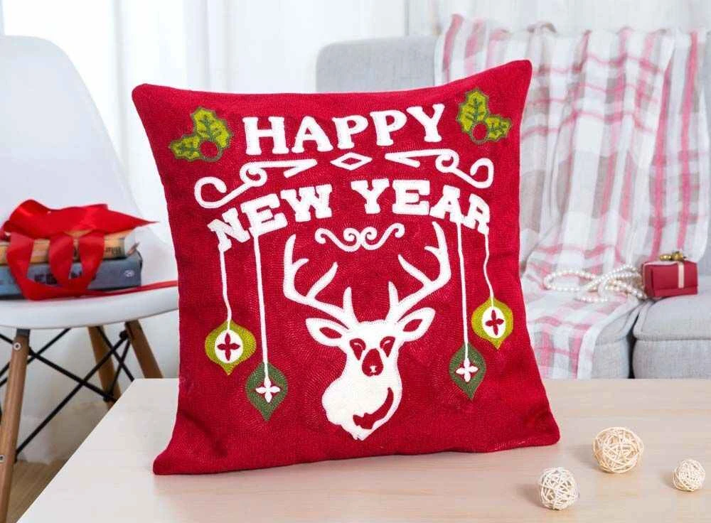 Embroidered Merry Christmas Cushion Cover - Happy New Year 3 Embroidered Merry Christmas Cushion Cover - Happy New Year
