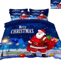 3D Christmas White Beard 64 Bed Pillowcases Quilt Cover Set Bedding Set Pillowcases Duvet Cover KING