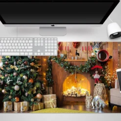 3D Tree Fireplace 51234 Christmas Non-slip Office Desk Mouse Mat Large Keyboard Pad Game Xmas