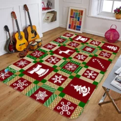 3D Snowflake Tree Red Square 55019 Christmas Non Slip Rug Mat Room Mat Quality Elegant Photo Carpet
