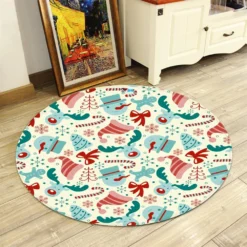 3D Hat Snowman Deer Bow 65226 Christmas Round Non Slip Rug Mat Room Mat Quality Elegant Photo Carpet