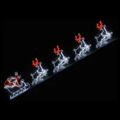Christmas LED Motif Santa Riding Reindeers In Sleigh White Edition 560x80cm Indoor Outdoor Display S