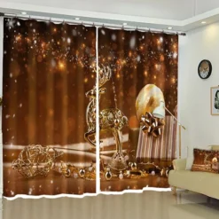 3D Golden Deer Christmas 4 Blockout Photo Curtain Printing Curtains Drapes Fabric Window