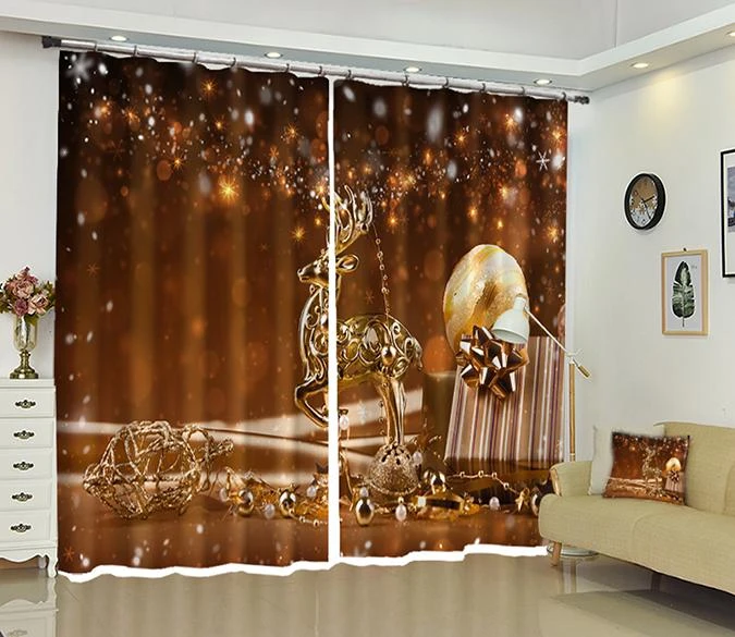 3D Golden Deer Christmas 4 Blockout Photo Curtain Printing Curtains Drapes Fabric Window 3 3D Golden Deer Christmas 4 Blockout Photo Curtain Printing Curtains Drapes Fabric Window