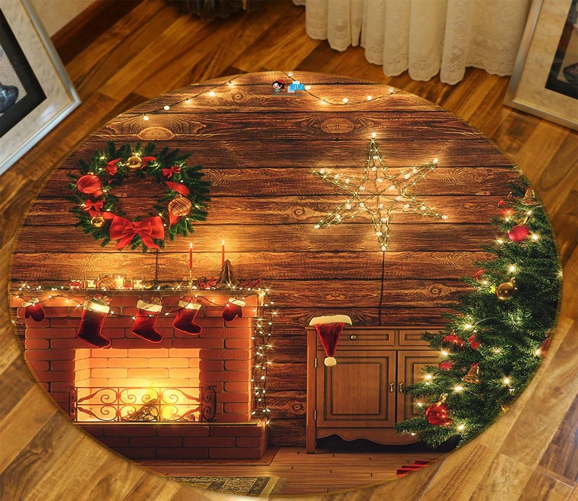3D Fireplace Tree 54093 Christmas Round Non Slip Rug Mat Room Mat Quality Elegant Photo Carpet Xmas 4 3D Fireplace Tree 54093 Christmas Round Non Slip Rug Mat Room Mat Quality Elegant Photo Carpet Xmas - Image 2