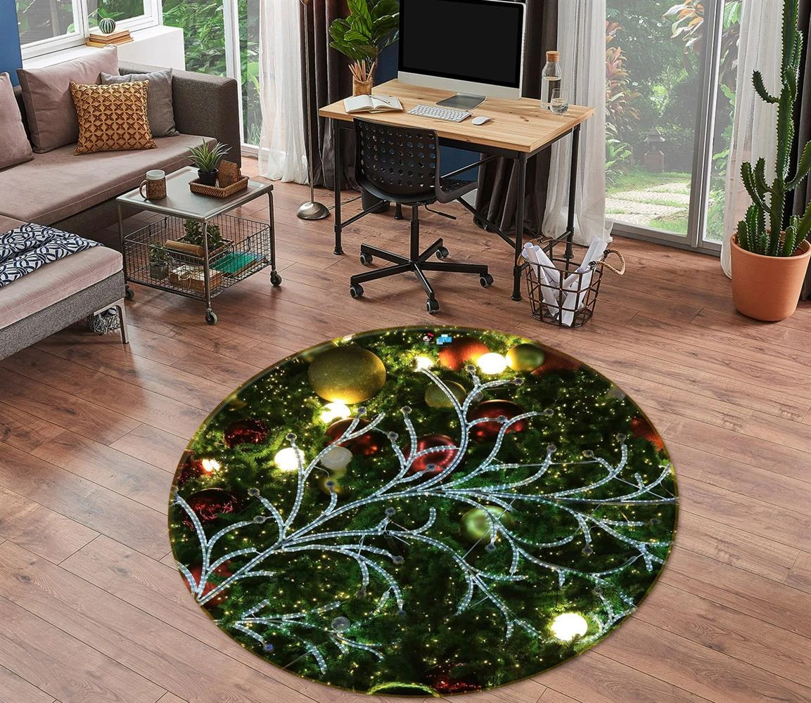 3D Branches Light 54173 Christmas Round Non Slip Rug Mat Room Mat Quality Elegant Photo Carpet Xmas 4 3D Branches Light 54173 Christmas Round Non Slip Rug Mat Room Mat Quality Elegant Photo Carpet Xmas - Image 2