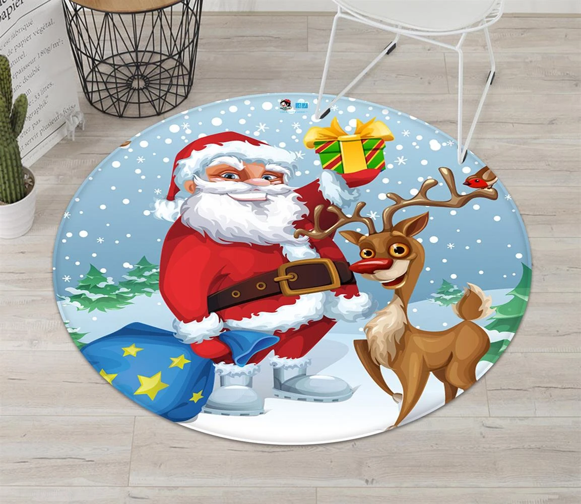 3D Santa Deer 66036 Christmas Round Non Slip Rug Mat Room Mat Quality Elegant Photo Carpet Xmas 4 3D Santa Deer 66036 Christmas Round Non Slip Rug Mat Room Mat Quality Elegant Photo Carpet Xmas - Image 2