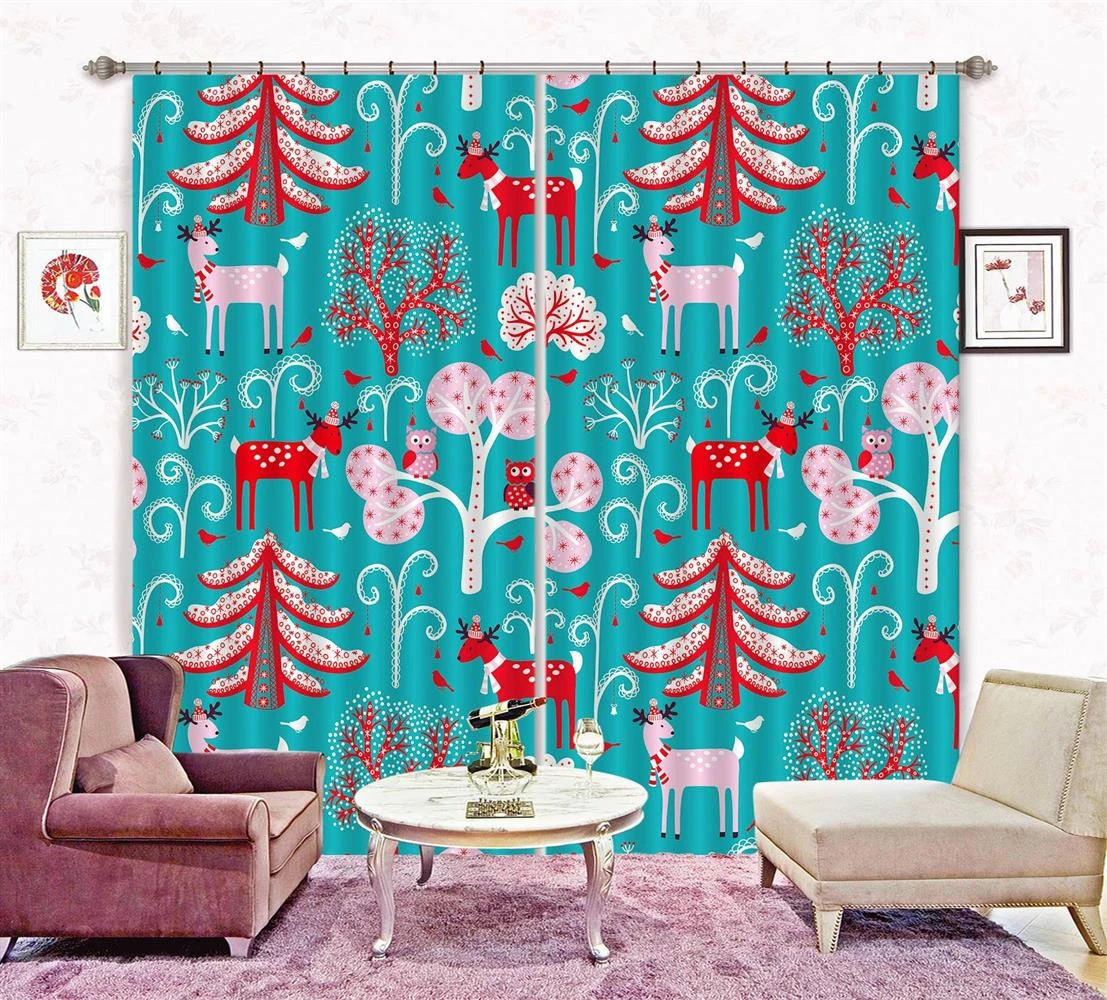 3D Christmas Cartoon Deer 57 Blockout Photo Curtain Printing Curtains Drapes Fabric Window 4 3D Christmas Cartoon Deer 57 Blockout Photo Curtain Printing Curtains Drapes Fabric Window - Image 2