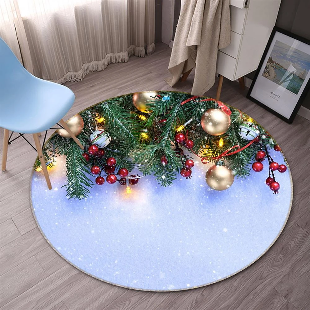 3D Branches Golden Ball Pendant 54171 Christmas Round Non Slip Rug Mat Room Mat Quality Elegant Phot 5 3D Branches Golden Ball Pendant 54171 Christmas Round Non Slip Rug Mat Room Mat Quality Elegant Phot - Image 3
