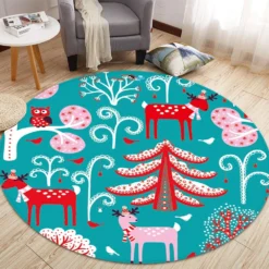 3D Tree Deer Pattern 66003 Christmas Round Non Slip Rug Mat Room Mat Quality Elegant Photo Carpet Xm