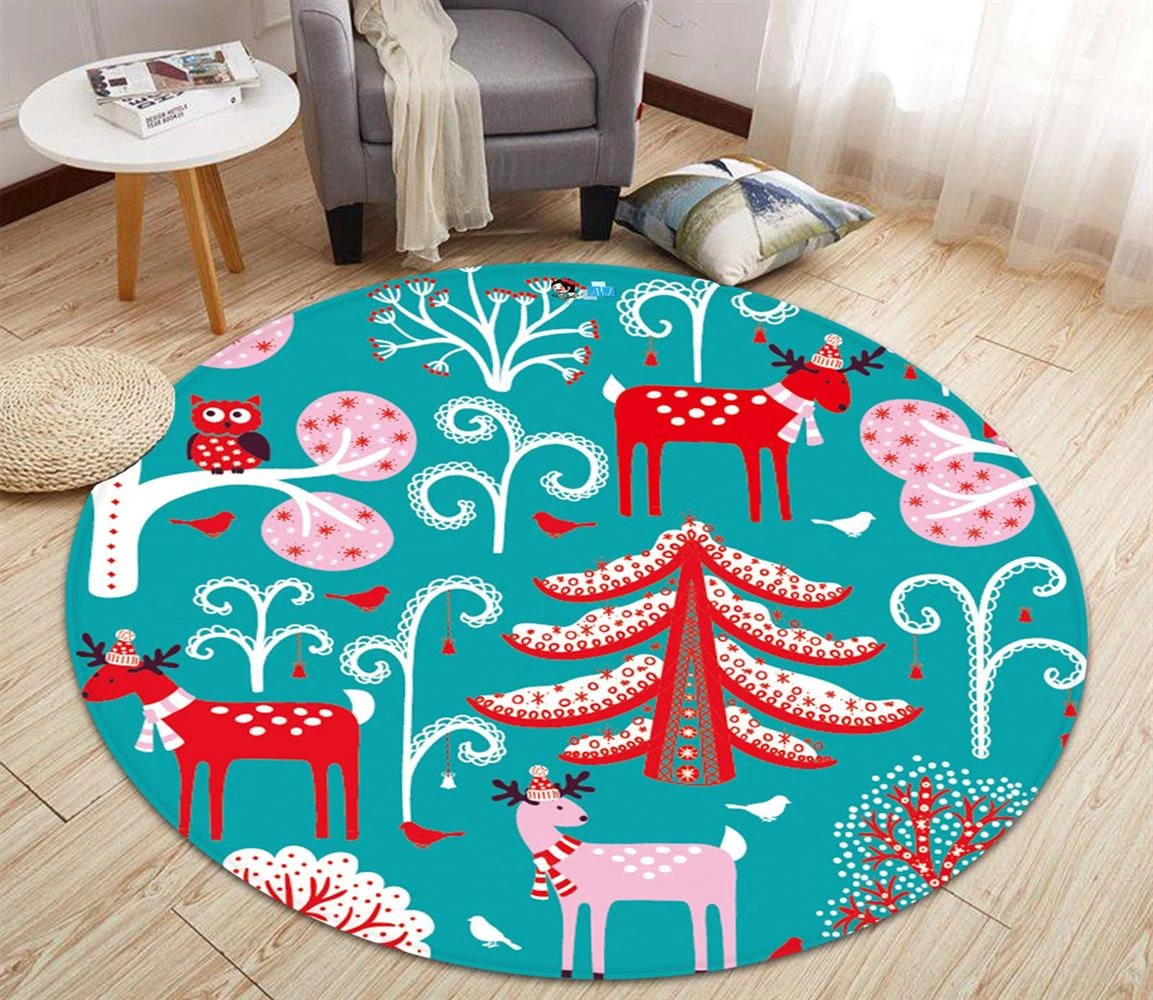 3D Tree Deer Pattern 66003 Christmas Round Non Slip Rug Mat Room Mat Quality Elegant Photo Carpet Xm 3 3D Tree Deer Pattern 66003 Christmas Round Non Slip Rug Mat Room Mat Quality Elegant Photo Carpet Xm