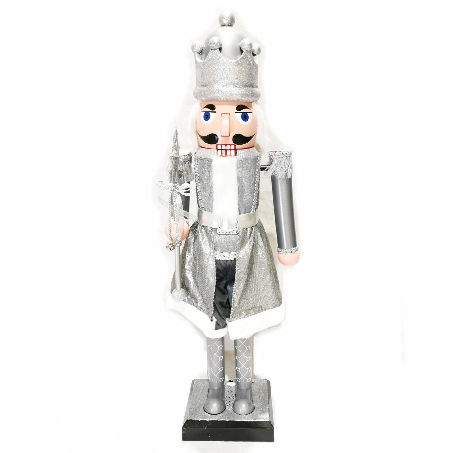 110cm Musical Animated Moving Silver Nutcracker Sings Jingle Bells Christmas Decoration 5 110cm Musical Animated Moving Silver Nutcracker Sings Jingle Bells Christmas Decoration - Image 3