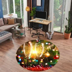 3D Wine Glass 54020 Christmas Round Non Slip Rug Mat Room Mat Quality Elegant Photo Carpet Xmas