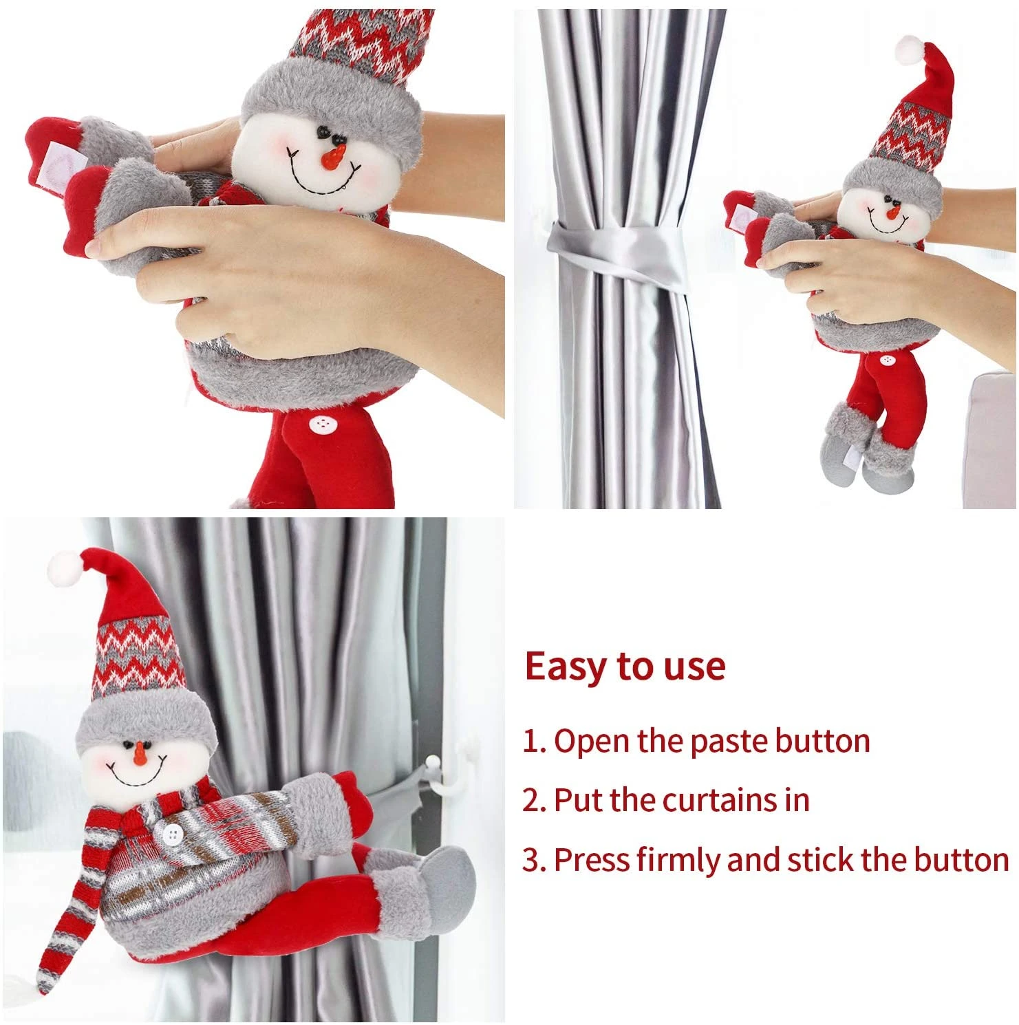 Christmas Family Holiday Party Decorations Curtain Fastener Buckle Tieback,Snowman 4 Christmas Family Holiday Party Decorations Curtain Fastener Buckle Tieback,Snowman - Image 2