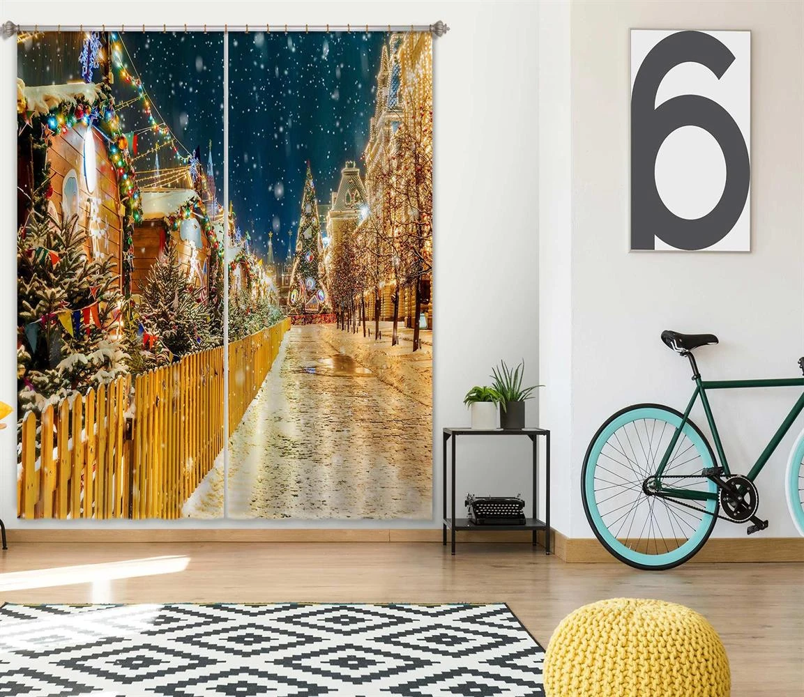 3D Street Tree Snowing 52055 Christmas Blockout Photo Curtain Printing Curtains Drapes Fabric Window 4 3D Street Tree Snowing 52055 Christmas Blockout Photo Curtain Printing Curtains Drapes Fabric Window - Image 2