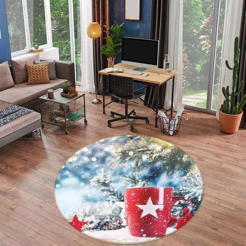 3D Snow Red Cup 54045 Christmas Round Non Slip Rug Mat Room Mat Quality Elegant Photo Carpet Xmas 5 3D Snow Red Cup 54045 Christmas Round Non Slip Rug Mat Room Mat Quality Elegant Photo Carpet Xmas - Image 3