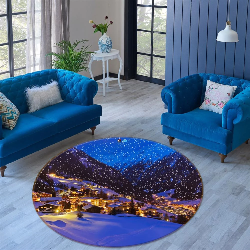 3D Snow Mountain House 54182 Christmas Round Non Slip Rug Mat Room Mat Quality Elegant Photo Carpet 5 3D Snow Mountain House 54182 Christmas Round Non Slip Rug Mat Room Mat Quality Elegant Photo Carpet - Image 3
