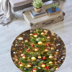 3D Tree Ball 54070 Christmas Round Non Slip Rug Mat Room Mat Quality Elegant Photo Carpet Xmas