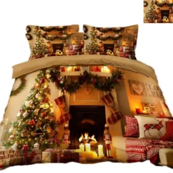 3D Christmas Sofa Candle 59 Bed Pillowcases Quilt Cover Set Bedding Set Pillowcases Duvet Cover KING