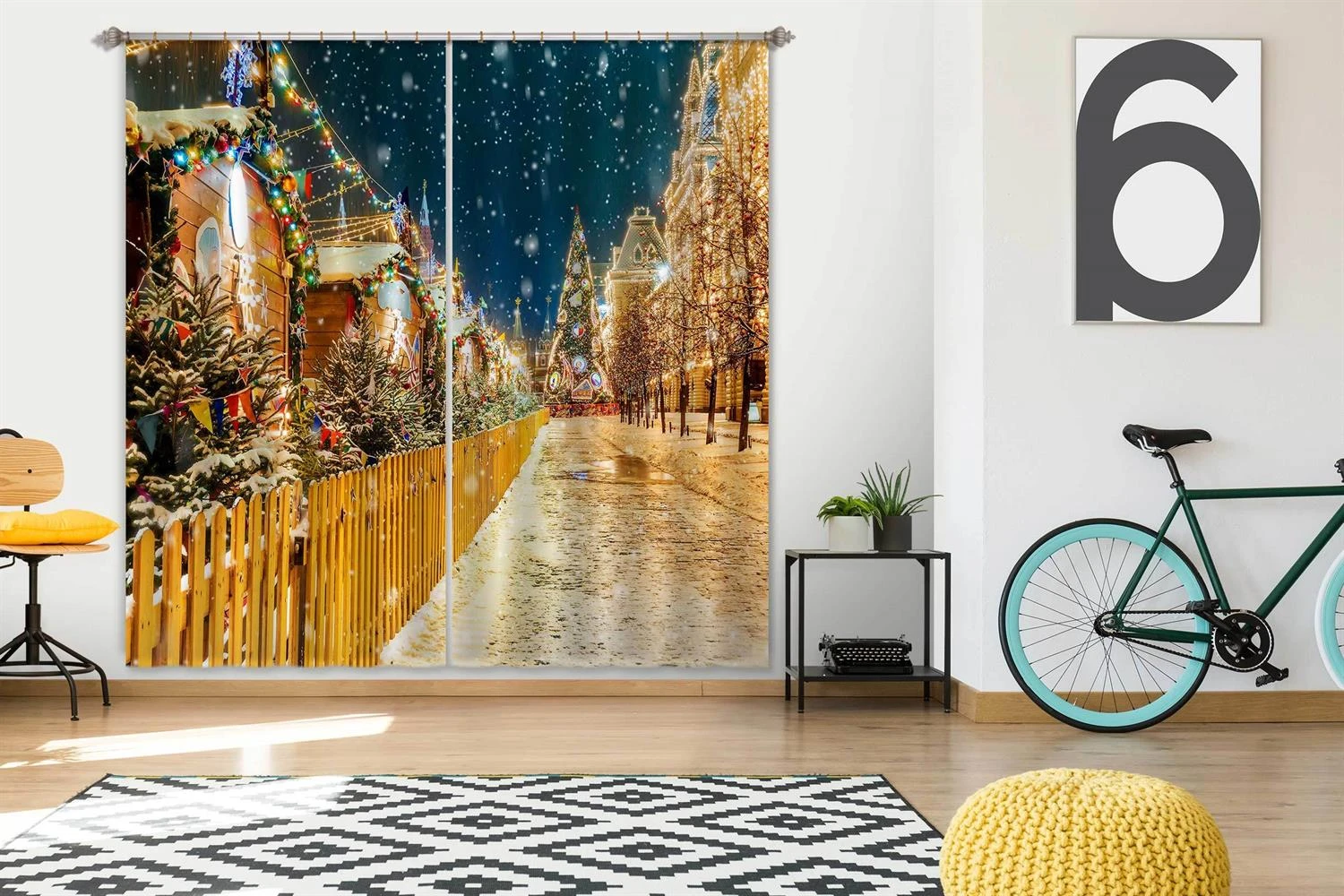 3D Street Tree Snowing 52055 Christmas Blockout Photo Curtain Printing Curtains Drapes Fabric Window 5 3D Street Tree Snowing 52055 Christmas Blockout Photo Curtain Printing Curtains Drapes Fabric Window - Image 3