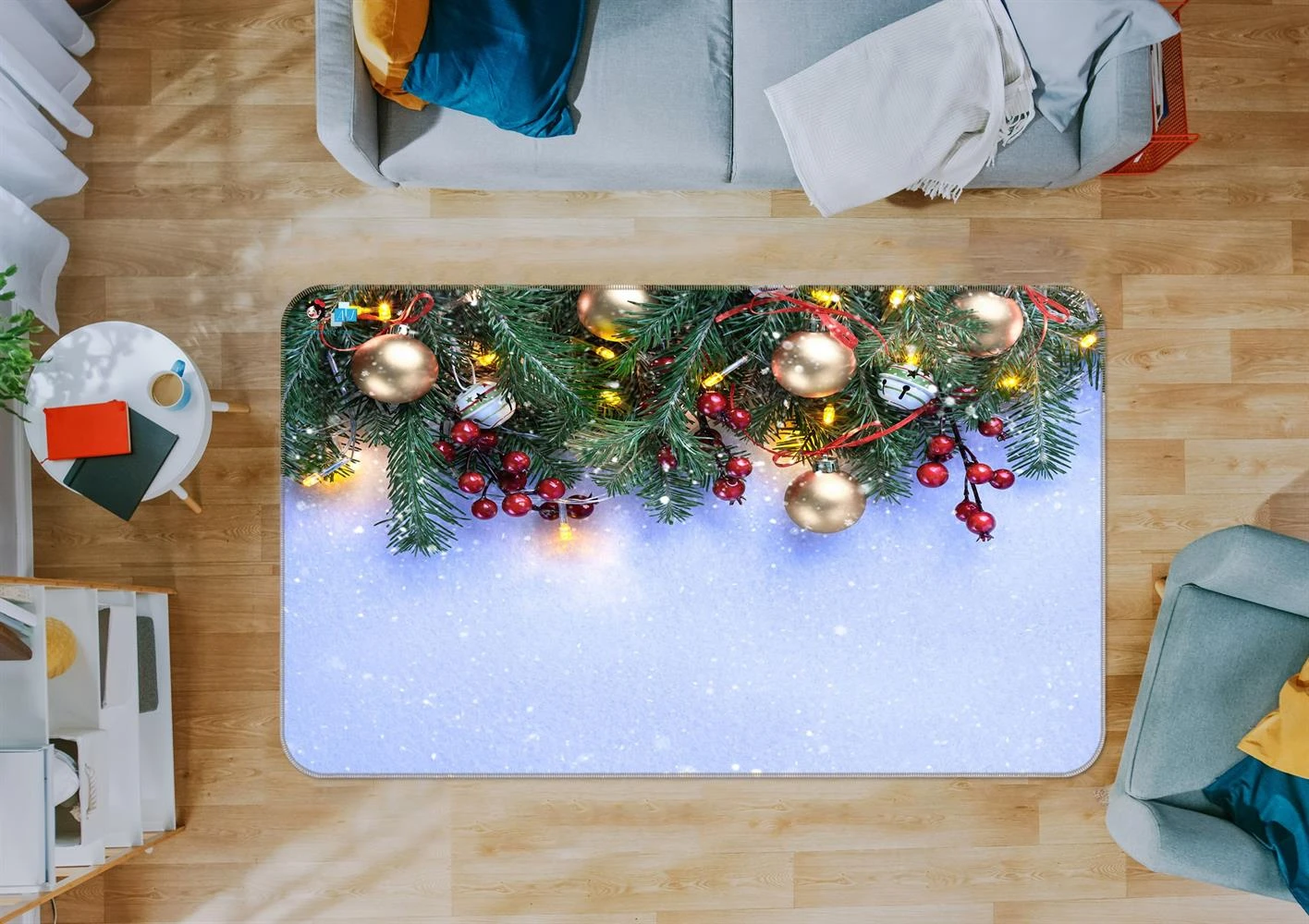 3D Branch Golden Ball Pendant 55090 Christmas Non Slip Rug Mat Room Mat Quality Elegant Photo Carpet 4 3D Branch Golden Ball Pendant 55090 Christmas Non Slip Rug Mat Room Mat Quality Elegant Photo Carpet - Image 2