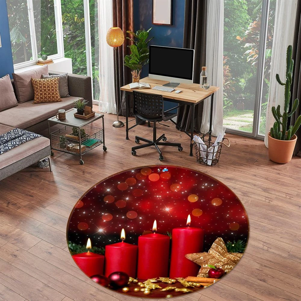 3D Red Candle 54008 Christmas Round Non Slip Rug Mat Room Mat Quality Elegant Photo Carpet Xmas 4 3D Red Candle 54008 Christmas Round Non Slip Rug Mat Room Mat Quality Elegant Photo Carpet Xmas - Image 2