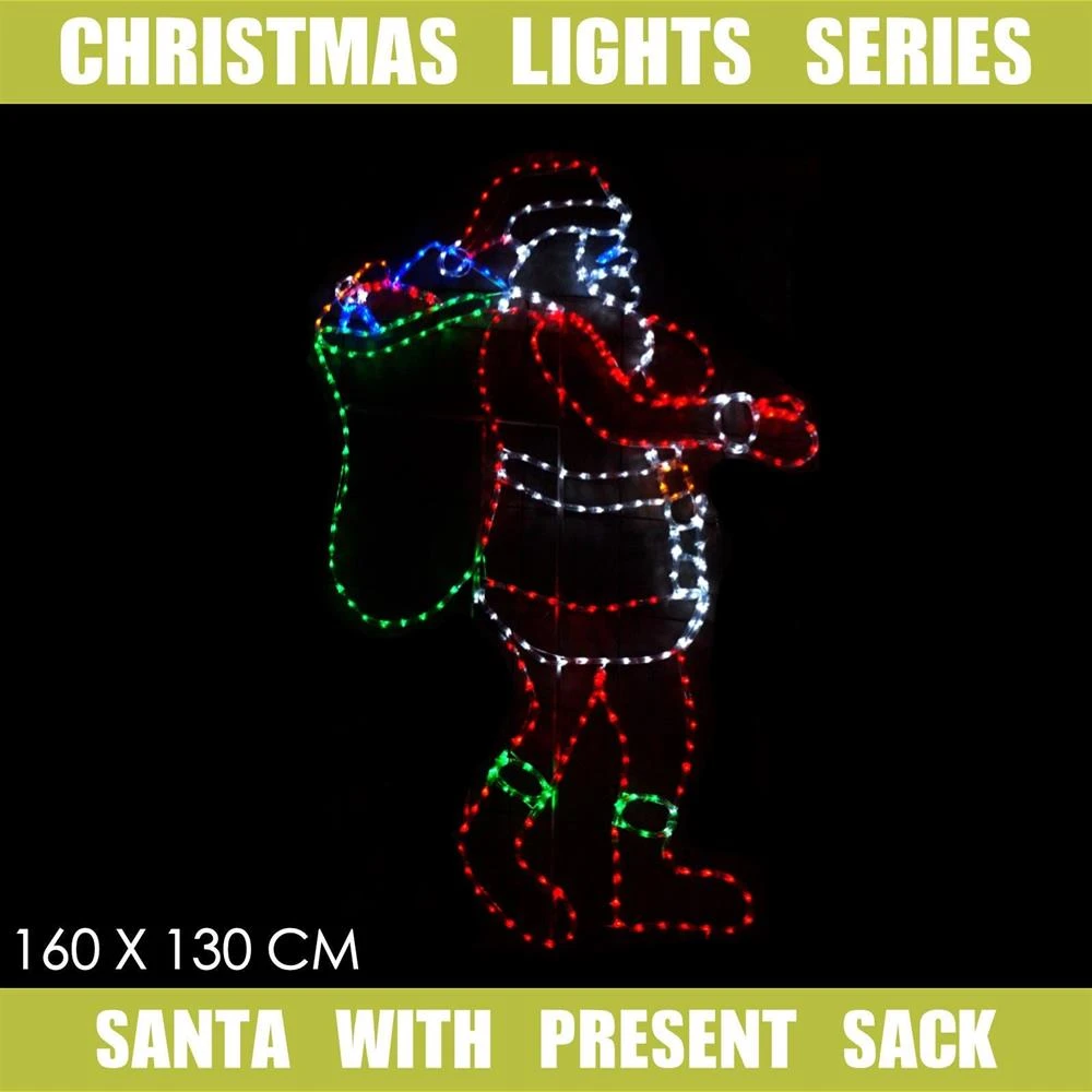 Christmas LED Motif Santa With Present Sack 160x130cm Indoor Outdoor Display Sign 4 Christmas LED Motif Santa With Present Sack 160x130cm Indoor Outdoor Display Sign - Image 2