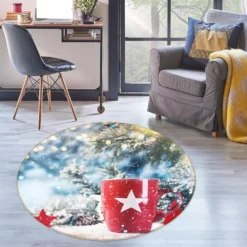3D Snow Red Cup 54045 Christmas Round Non Slip Rug Mat Room Mat Quality Elegant Photo Carpet Xmas