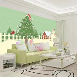 3D Beautiful Christmas Tree And Snowman Wallpaper Mural Wall Mural Wall Murals Removable Wallpaper W