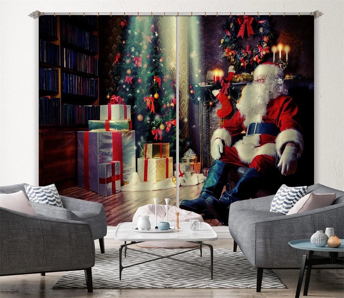 3D Santa Claus Gift Tree 52015 Christmas Blockout Photo Curtain Printing Curtains Drapes Fabric Wind 5 3D Santa Claus Gift Tree 52015 Christmas Blockout Photo Curtain Printing Curtains Drapes Fabric Wind - Image 3