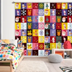 3D Colored Square Snowman Santa 52001 Christmas Blockout Photo Curtain Printing Curtains Drapes Fabr
