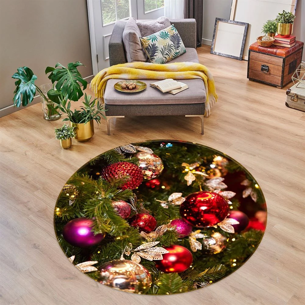3D Red Ball Pendant 54064 Christmas Round Non Slip Rug Mat Room Mat Quality Elegant Photo Carpet Xma 4 3D Red Ball Pendant 54064 Christmas Round Non Slip Rug Mat Room Mat Quality Elegant Photo Carpet Xma - Image 2