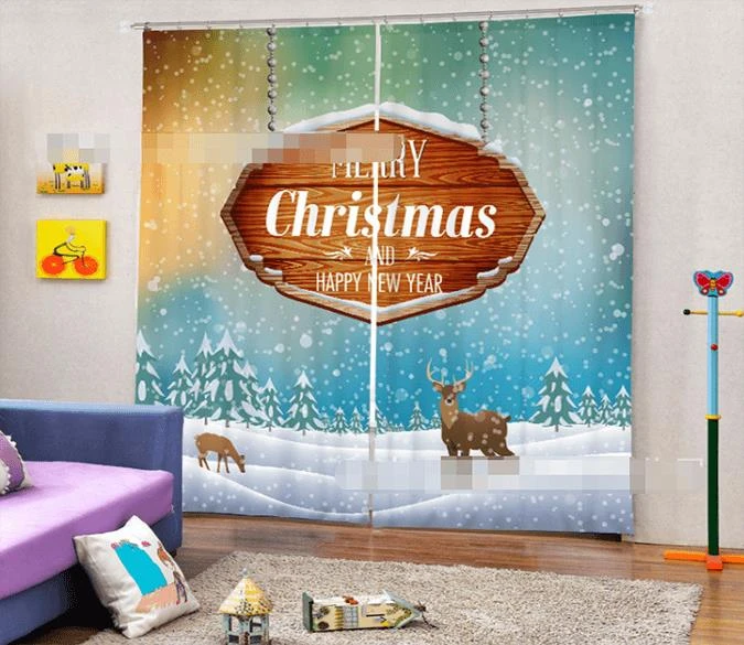 3D Christmas Deers 1396 Blockout Photo Curtain Printing Curtains Drapes Fabric Window 4 3D Christmas Deers 1396 Blockout Photo Curtain Printing Curtains Drapes Fabric Window - Image 2