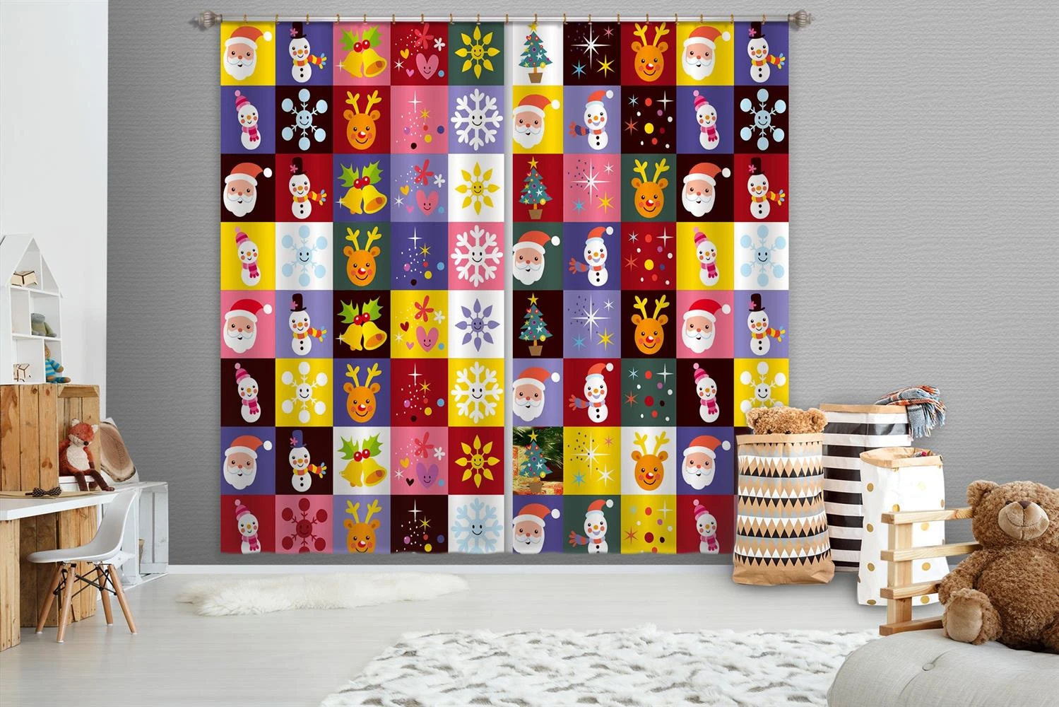3D Colored Square Snowman Santa 52001 Christmas Blockout Photo Curtain Printing Curtains Drapes Fabr 5 3D Colored Square Snowman Santa 52001 Christmas Blockout Photo Curtain Printing Curtains Drapes Fabr - Image 3