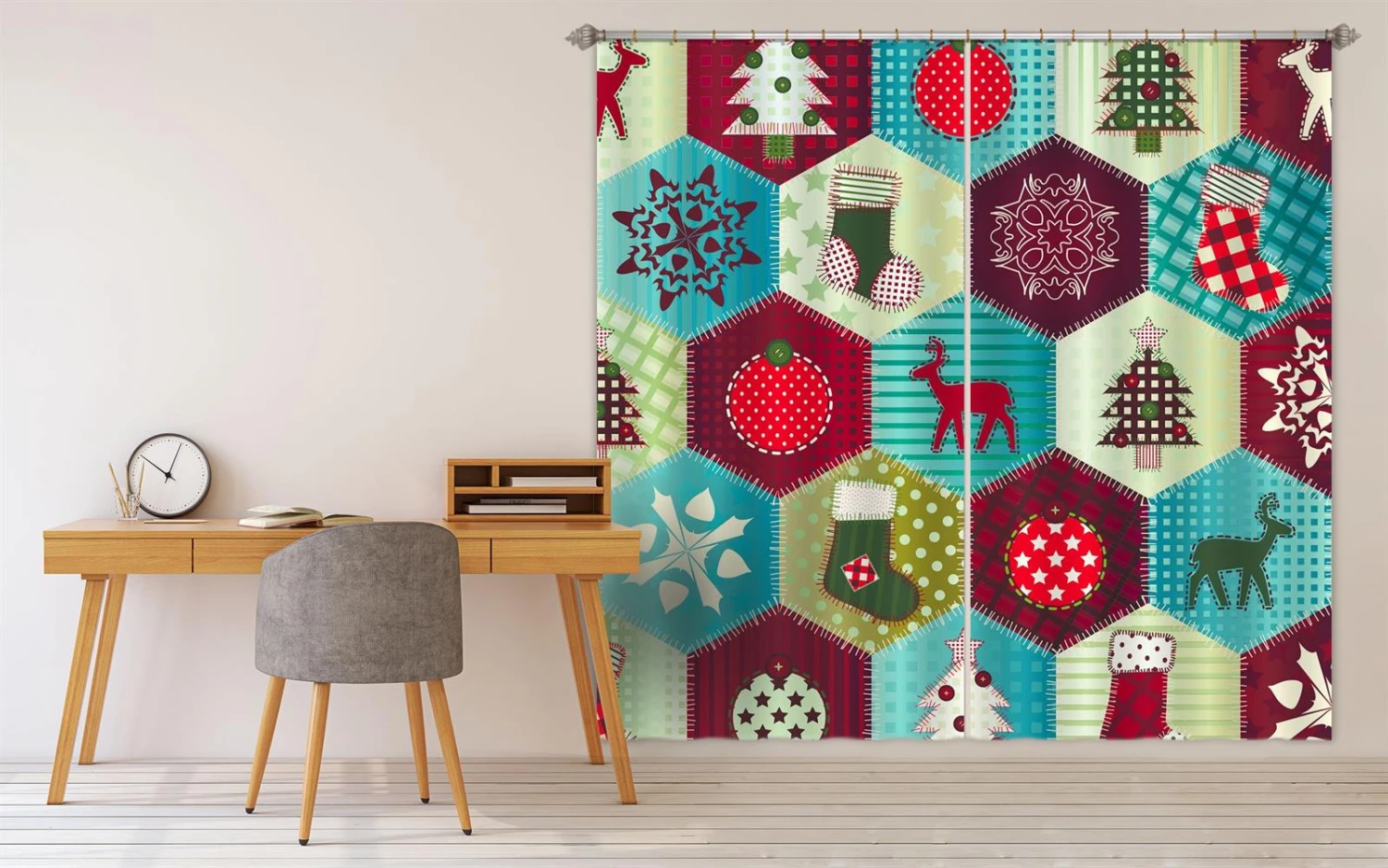 3D Hexagon Snow Deer 52036 Christmas Blockout Photo Curtain Printing Curtains Drapes Fabric Window X 4 3D Hexagon Snow Deer 52036 Christmas Blockout Photo Curtain Printing Curtains Drapes Fabric Window X - Image 2