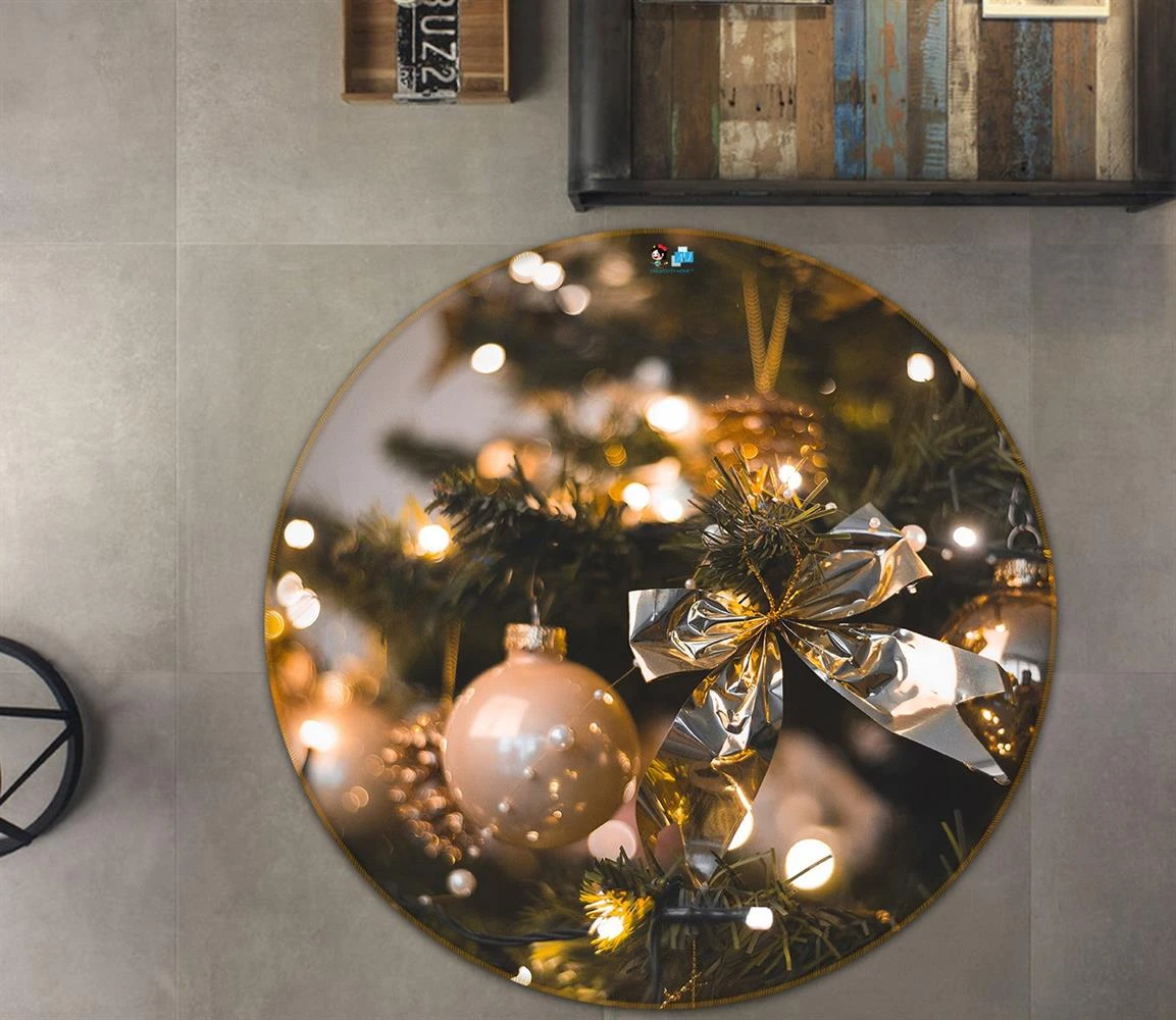 3D Ball Ball Bow Pendant 54113 Christmas Round Non Slip Rug Mat Room Mat Quality Elegant Photo Carpe 4 3D Ball Ball Bow Pendant 54113 Christmas Round Non Slip Rug Mat Room Mat Quality Elegant Photo Carpe - Image 2