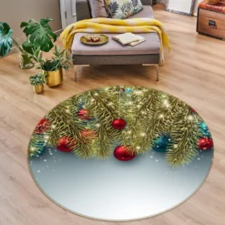3D Golden Branches 54186 Christmas Round Non Slip Rug Mat Room Mat Quality Elegant Photo Carpet Xmas