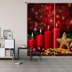 3D Red Candle Five-Pointed Star 52008 Christmas Blockout Photo Curtain Printing Curtains Drapes Fabr