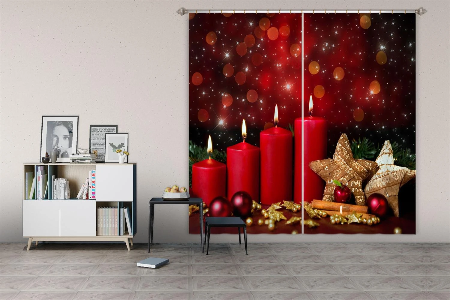 3D Red Candle Five-Pointed Star 52008 Christmas Blockout Photo Curtain Printing Curtains Drapes Fabr 3 3D Red Candle Five-Pointed Star 52008 Christmas Blockout Photo Curtain Printing Curtains Drapes Fabr