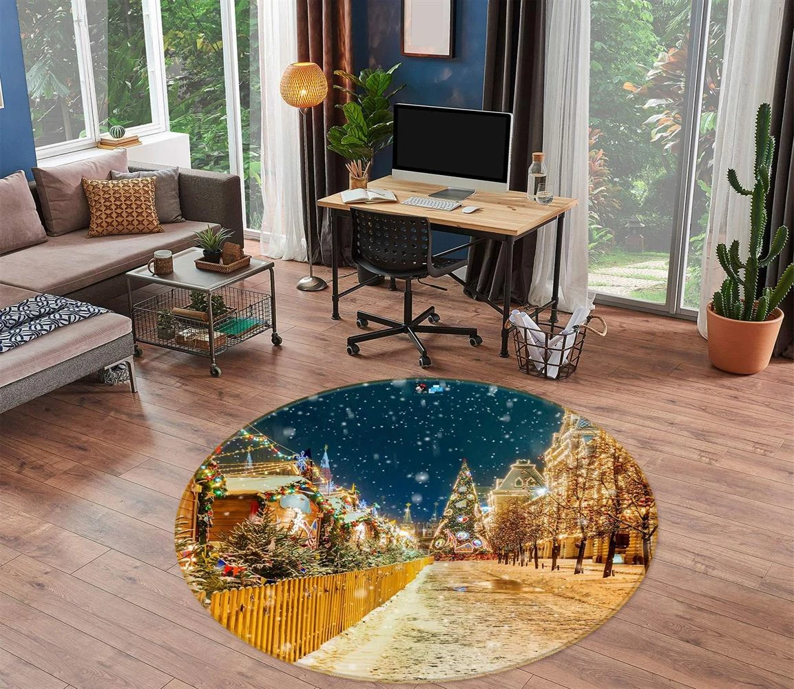3D Street Snow Tree 54055 Christmas Round Non Slip Rug Mat Room Mat Quality Elegant Photo Carpet Xma 4 3D Street Snow Tree 54055 Christmas Round Non Slip Rug Mat Room Mat Quality Elegant Photo Carpet Xma - Image 2