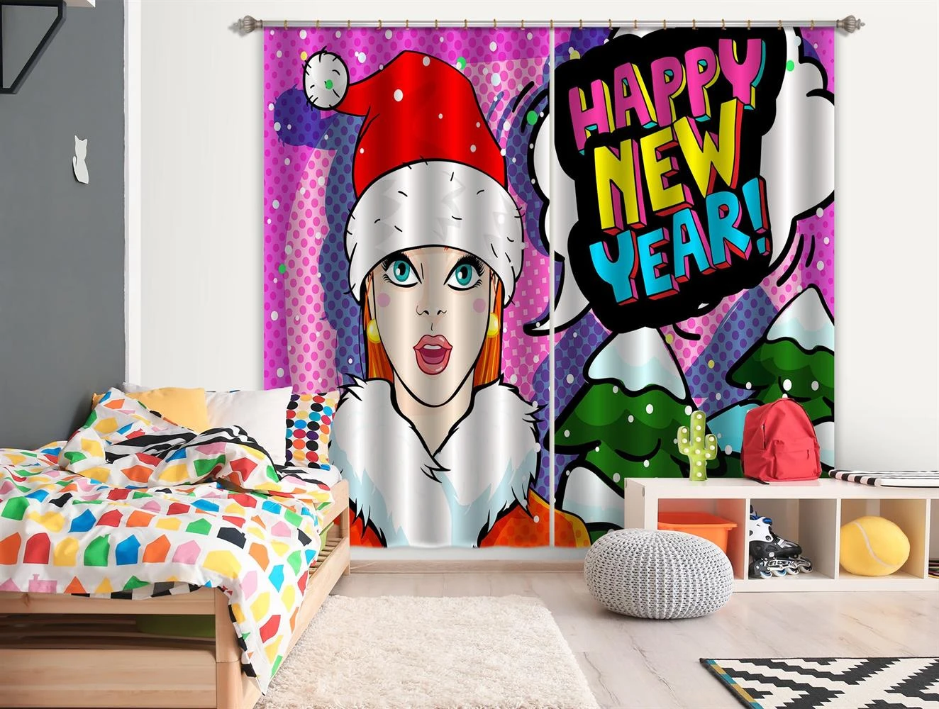 3D Christmas Tree Girl 057 Blockout Photo Curtain Printing Curtains Drapes Fabric Window 6 3D Christmas Tree Girl 057 Blockout Photo Curtain Printing Curtains Drapes Fabric Window - Image 4