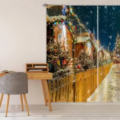 3D Street Tree Snowing 52055 Christmas Blockout Photo Curtain Printing Curtains Drapes Fabric Window