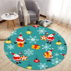 3D Santa Snowflake Pattern 66024 Christmas Round Non Slip Rug Mat Room Mat Quality Elegant Photo Car