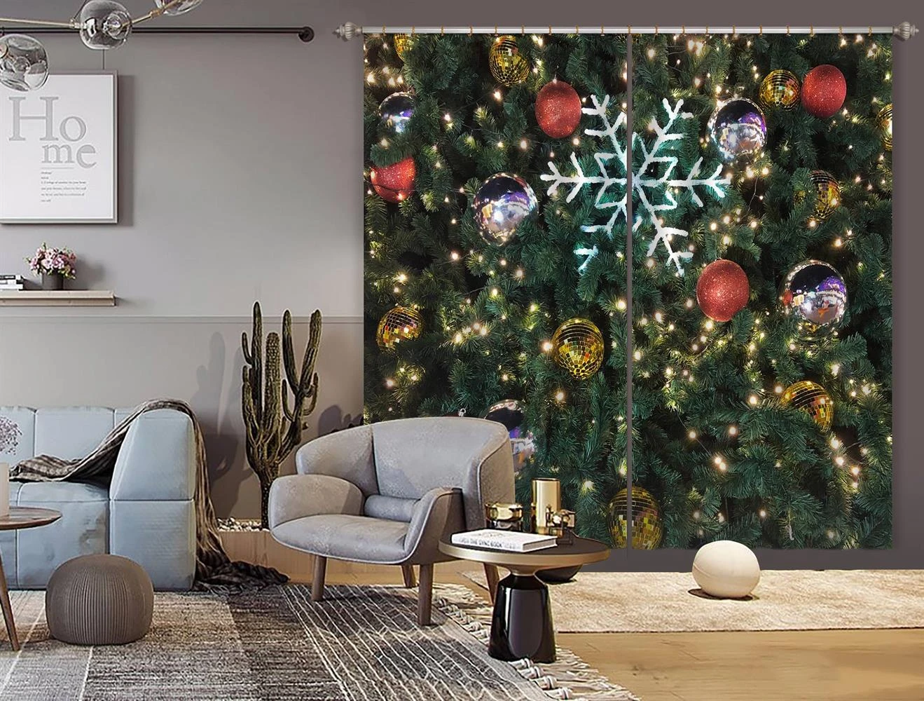 3D Tree Snowflake 52079 Christmas Blockout Photo Curtain Printing Curtains Drapes Fabric Window Xmas 4 3D Tree Snowflake 52079 Christmas Blockout Photo Curtain Printing Curtains Drapes Fabric Window Xmas - Image 2