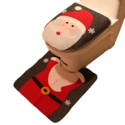 2PCS Premium Christmas Toilet Seat Cover Rug Bathroom Set Santa Xmas Home Décor - Santa