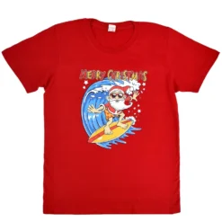 New Funny Unisex Xmas Christmas T Shirt Tee Adult Kids Mens Womens Boys Santa - Santa Surf (Red)