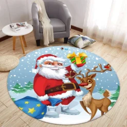 3D Santa Deer 66036 Christmas Round Non Slip Rug Mat Room Mat Quality Elegant Photo Carpet Xmas
